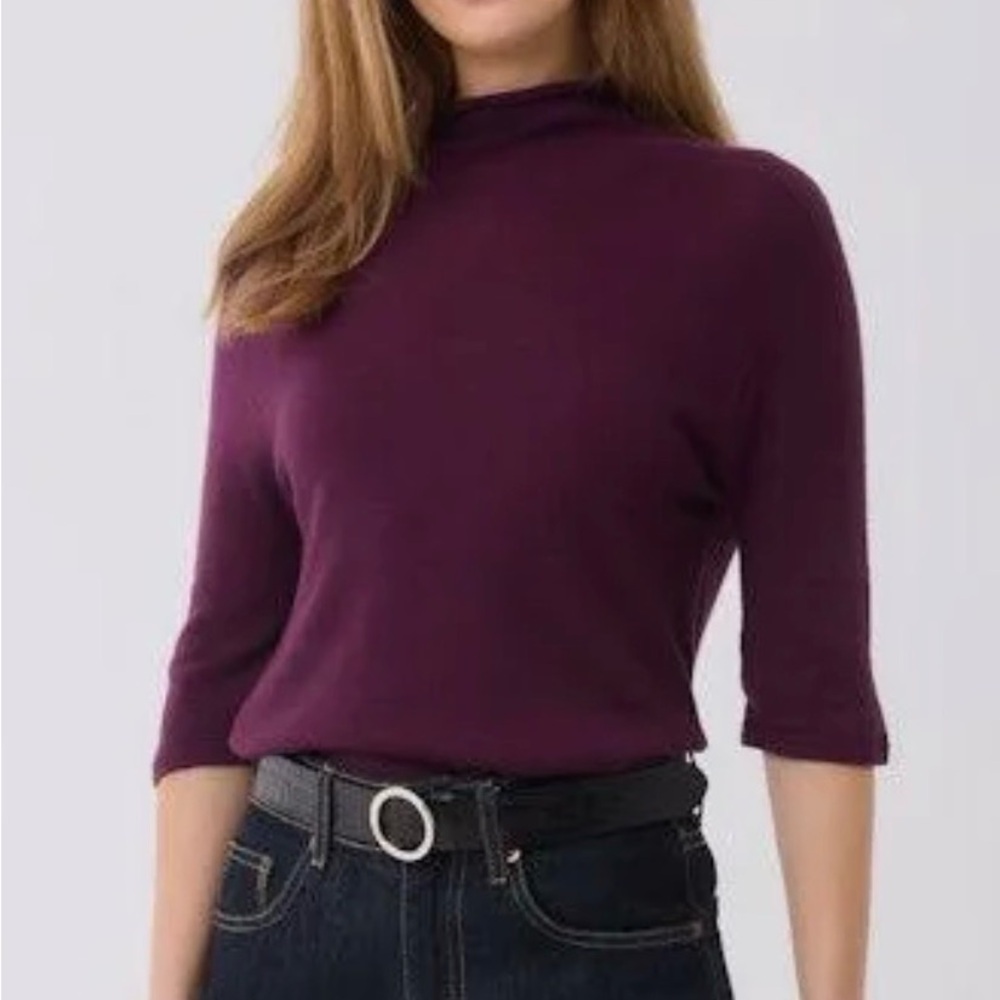 Majestic Filatures Cashmere 3/4 Sleeve Turtleneck in Aubergine